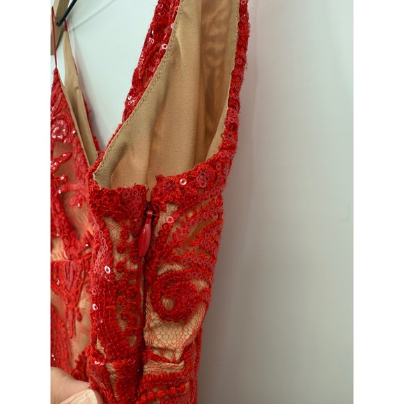 Free People Dress 8 Red Lace Sequins Holiday Party Cocktail Event Date Slip - Picture 6 of 10